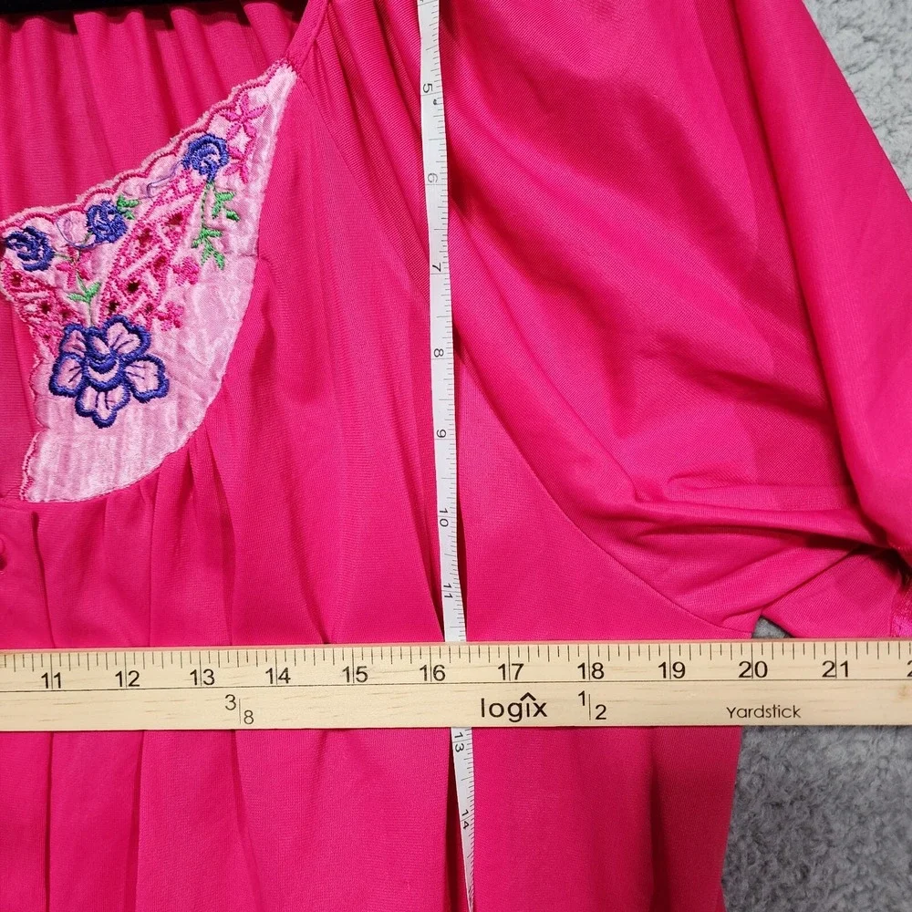 Kelly Reed Womens Pajama Nightgown Bright Pink Nylon‎ Embroidery Size L/XL ?